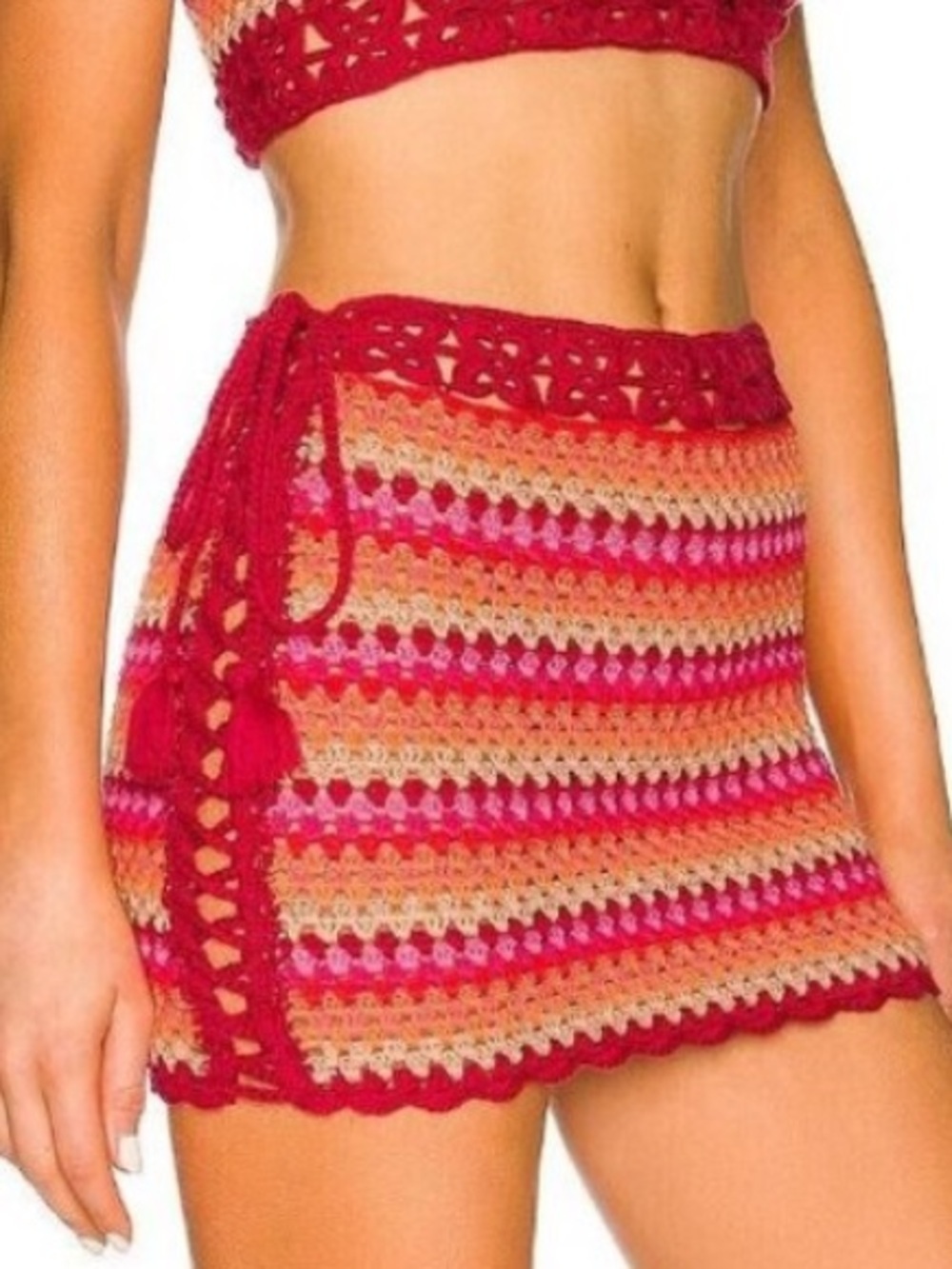 Lovers and Friends Over The Rainbow Crochet Knit Mini Skirt L